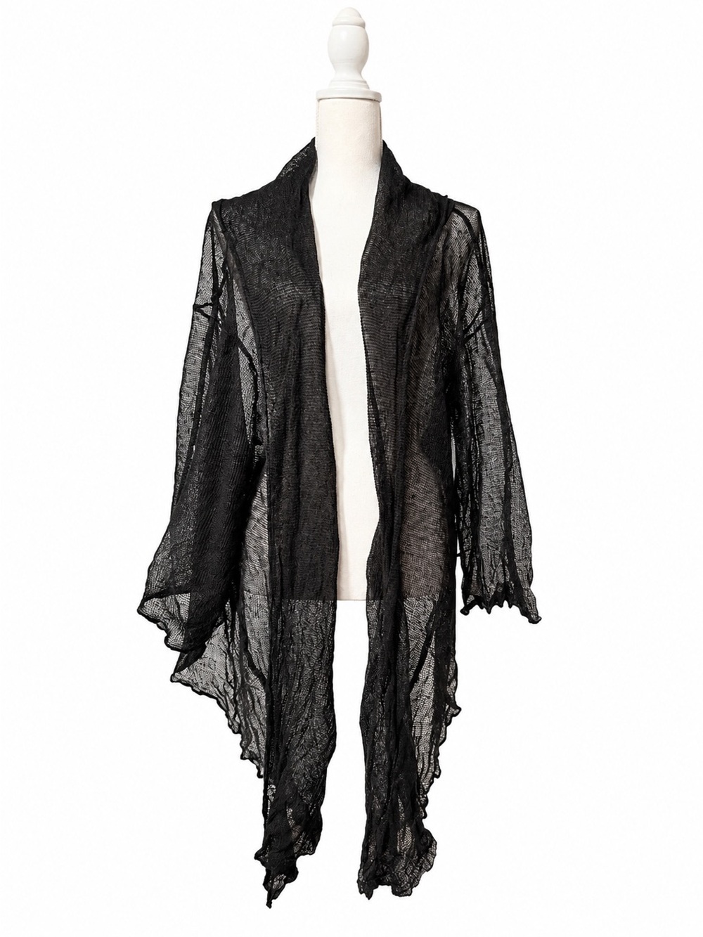 Chacok Black Hooded Sheer Mesh Open Front Cardigan Jacket One Size France Y2K